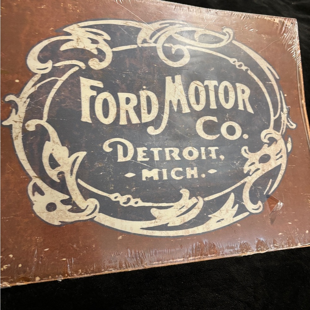 Ford Motor Co. Vintage Metal Tin Sign - Brown and Cream. Wall decor . New